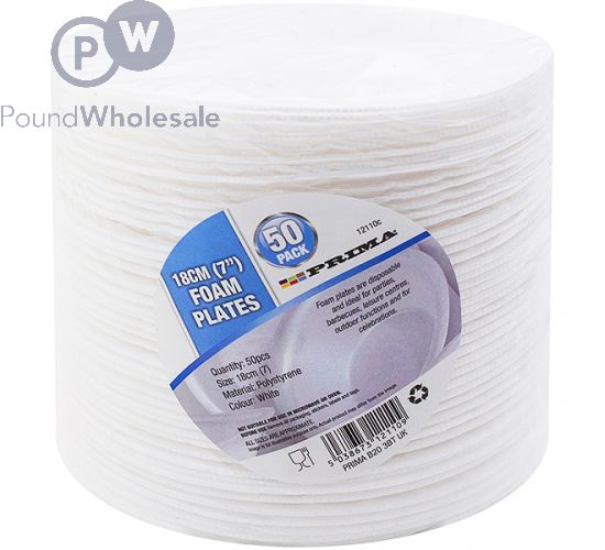 Wholesale Prima Disposable White Foam Plates 18cm 50 Pack Pound Wholesale