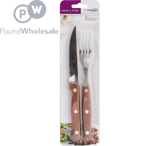 Wholesale Prima 2pc Steak Knife & Fork With Wooden Handle Pound Wholesale