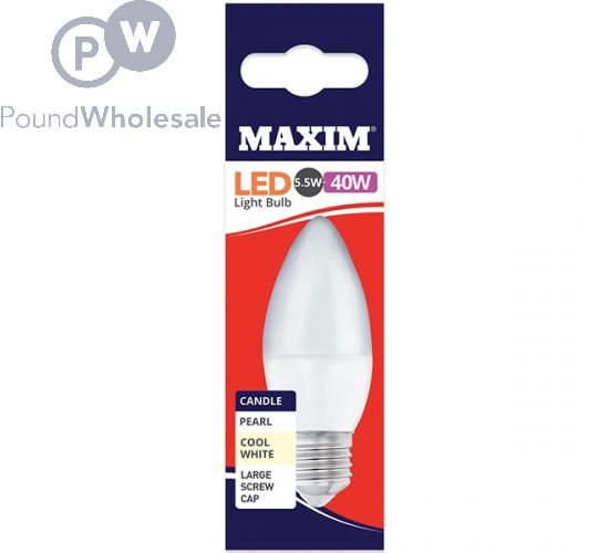 MAXIM LARGE SCREW CAP CANDLE 5.5W-40W LED LIGHT BULB COOL WHITE