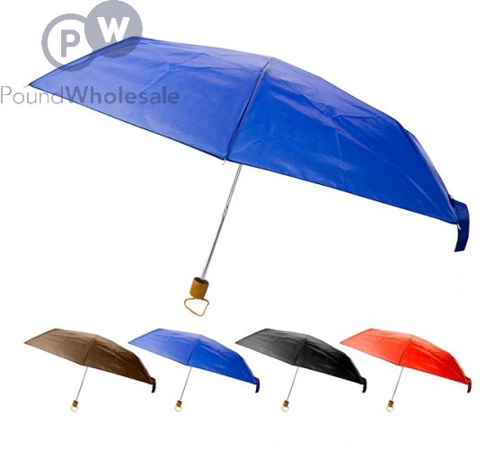 4 FOLD SUPER MINI UMBRELLA WOODEN HANDLE ASSORTED COLOURS