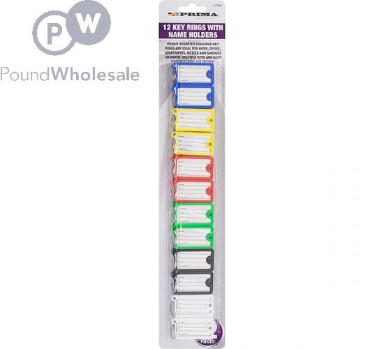 Wholesale Prima Key Rings With Name Holders Assorted Colours 12pc Pound Wholesale