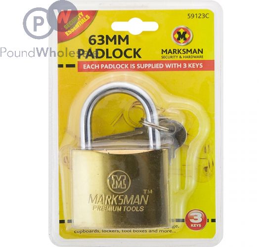 MARKSMAN 63MM BRASS-PLATED PADLOCK WITH 3 KEYS