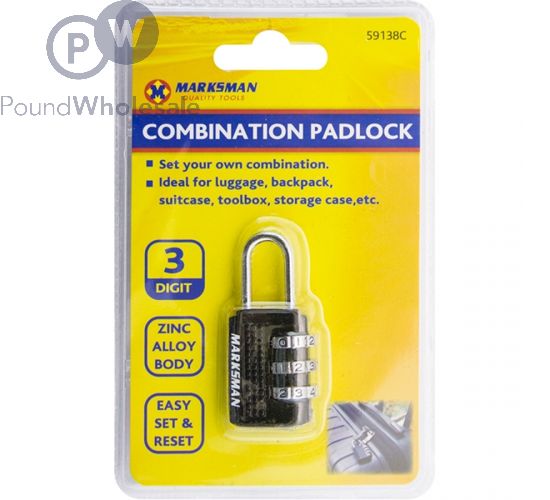 MARKSMAN 3-DIGIT COMBINATION ZINC ALLOY SLIM PADLOCK