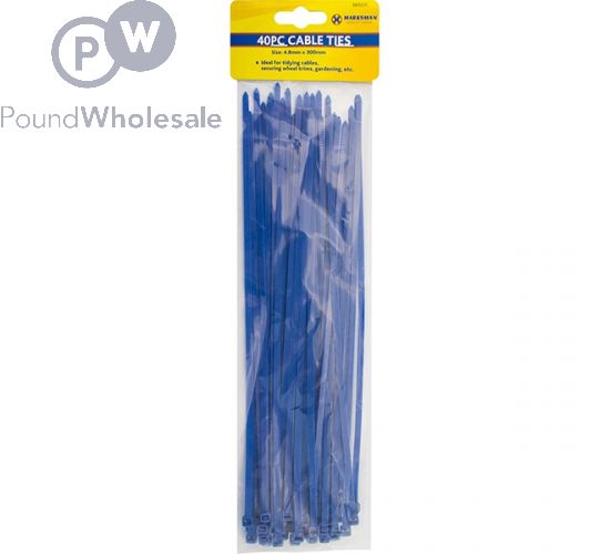 MARKSMAN CABLE TIES 4.8MM X 300MM BLUE 40PC