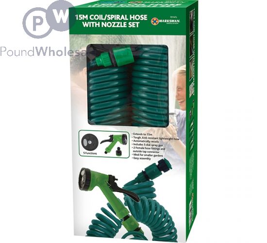 MARKSMAN COIL/SPIRAL HOSE WITH NOZZLE SET 15M