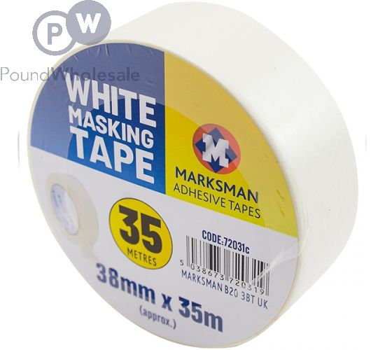 MARKSMAN WHITE MASKING TAPE 38MM X 35M SIDE VIEW