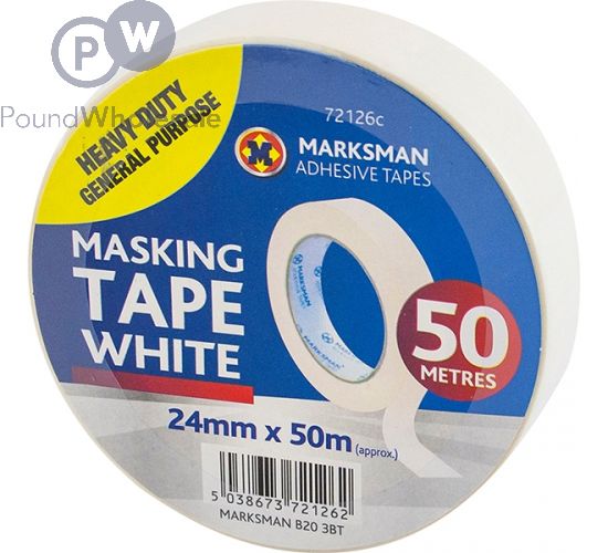 MARKSMAN HEAVY DUTY WHITE MASKING TAPE 24MM X 50M