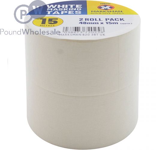 MARKSMAN WHITE MASKING TAPES 48MM X 15M 2 PACK