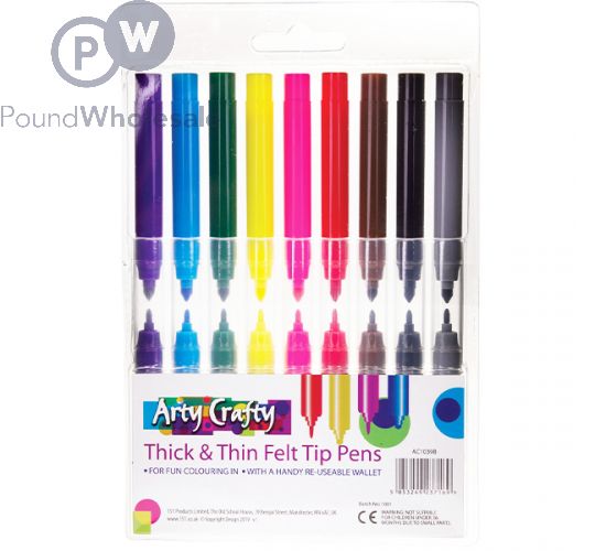 Wholesale Arty Crafty Thick Thin Felt Tip Pens Set 18pc Assorted