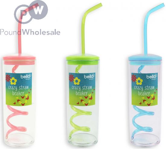 Wholesale Bello Crazy Straw Beaker 3 Assorted Colours | Pound Wholesale
