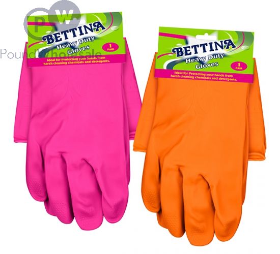 BETTINA HEAVY DUTY HOUSEHOLD GLOVES 2 ASSORTED COLOURS