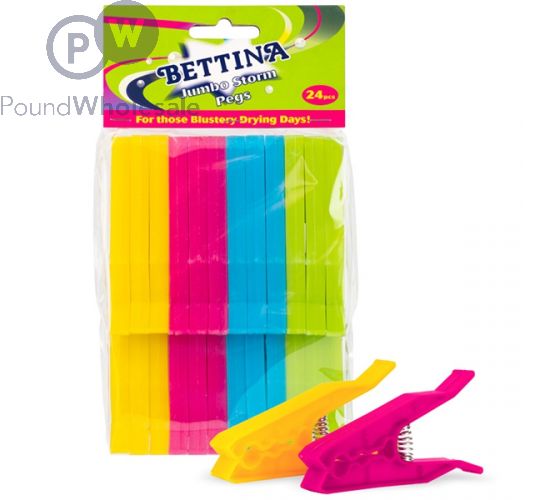 BETTINA JUMBO STORM PEGS ASSORTED COLOURS 24PC