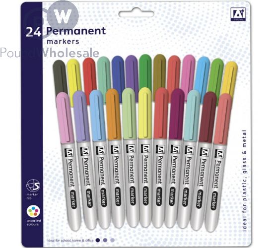 Wholesale 24 Permanent Markers Assorted Colours Pound Wholesale