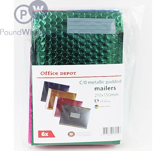 C/0 METALLIC PADDED MAILER BAGS ASSORTED COLOURS 6 PACK