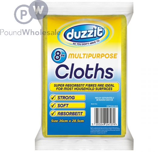 Wholesale Duzzit Multipurpose Cloths 36cm X 28.5cm 8 Pack | Pound Wholesale