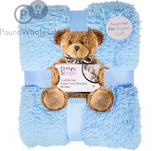 FIRST STEPS 'CUDDLE ME' SUPER SOFT BLUE SHERPA BLANKET 100 X 150CM