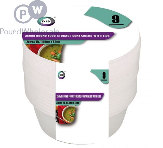 DID ROUND FOOD STORAGE CONTAINERS WITH LIDS 250ML 9 PACK
