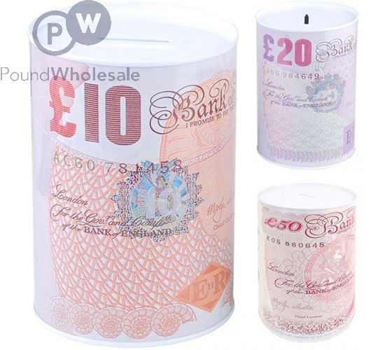 SMALL MONEY TIN ASSORTED £10, £20 £50 (10CM X 15CM)
