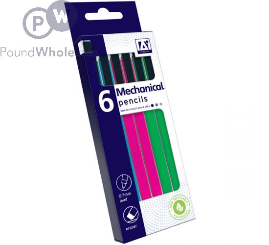 MECHANICAL PENCILS ASSORTED COLOURS 6 PACK