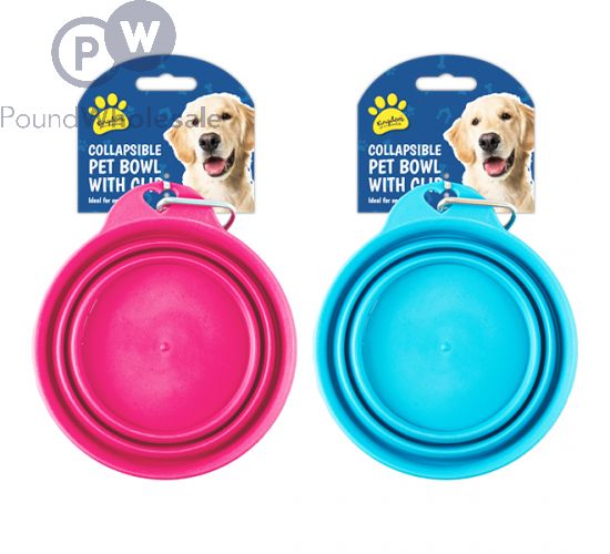 Wholesale Kingdom Collapsible Pet Bowl With Clip 15cm Assorted