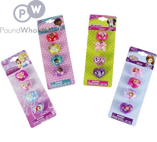Wholesale Girls Character Plastic Dress Up Rings girls Plastic Dressing Up Rings 4 Assorted Characters 4 Assorted Rings Per Pack Pound Wholesale