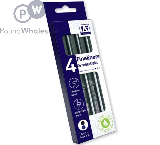 Wholesale Fineliners & Rollerball Black & Blue Pens 4pack Pound