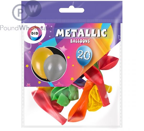 DID METALLIC BALLOONS ASSORTED COLOURS 20 PACK