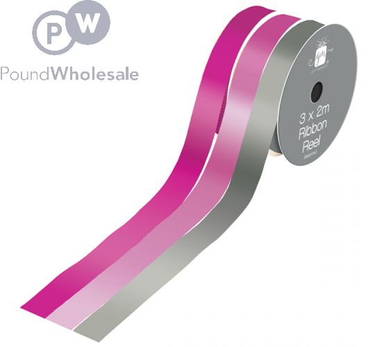 GIFTMAKER PINK ASSORTED COLOURS RIBBON REEL 3 X 2M