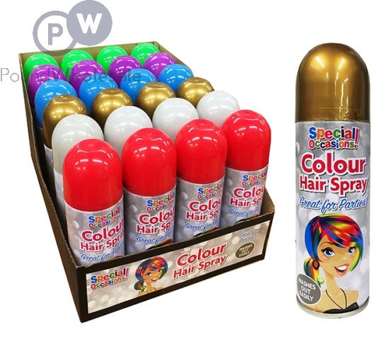 COLOURED HAIR SPRAY 6 ASSORTED COLOURS 200ML