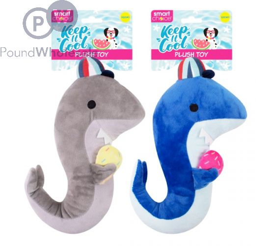 SMART CHOICE SUMMER SHARK SQUEAKY PLUSH DOG TOY ASSORTED COLOURS
