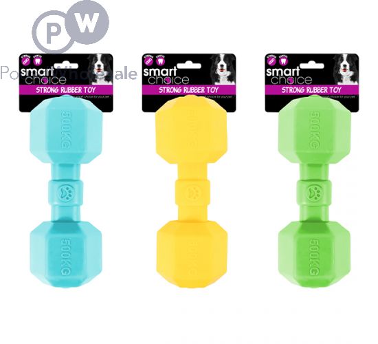 Wholesale Smart Choice Strong Rubber Squeaker Dumbbell Dog Toy 20cm Assorted Colours Pound Wholesale