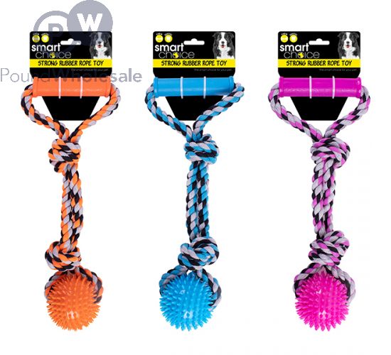 Wholesale Smart Choice Spiky Rubber Ball & Rope Tug Dog Toy 34cm