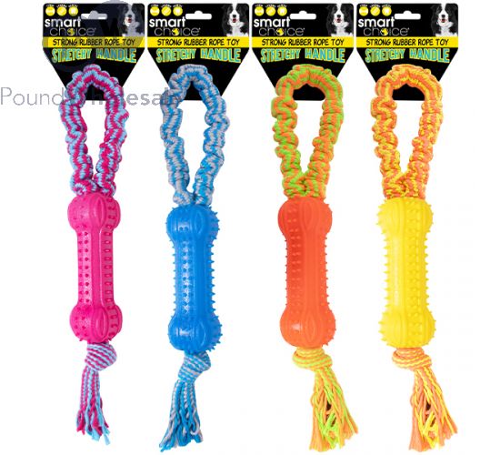 Wholesale Smart Choice Strong Rubber Stretchy Handle Rope Dog Toy 42cm Assorted Colours Pound Wholesale