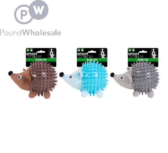 SMART CHOICE SQUEAKY RUBBER PLUSH HEDGEHOG DOG TOY 17CM ASSORTED COLOURS