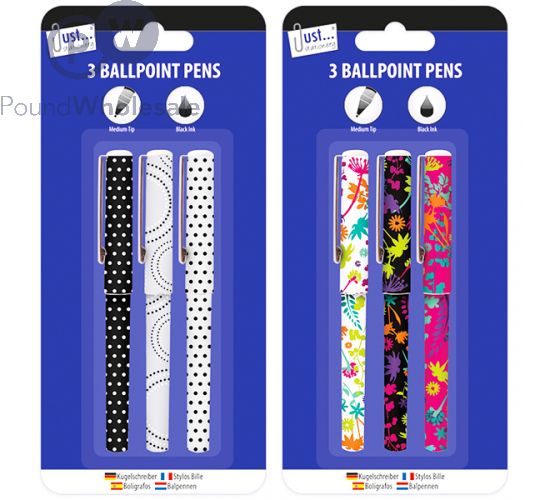 Wholesale Just Stationery Designer Black Ink Ballpoint Pens 3 Pack