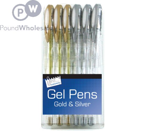 6pc GEL PENS GOLD & SILVER