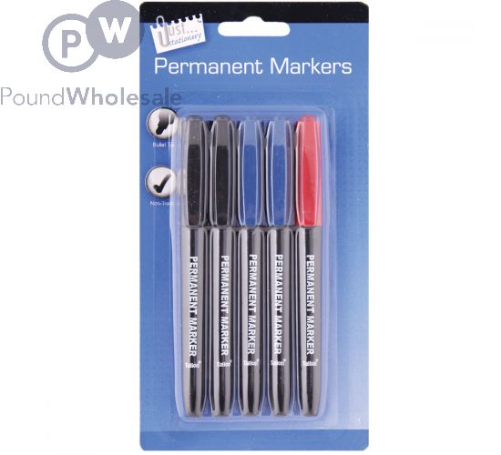 5pc PERMANENT MARKERS ASSORTED COLS