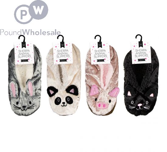Wholesale Farley Mill Ladies Size 4 7 Sherpa Animal Slippers Assorted Pound Wholesale