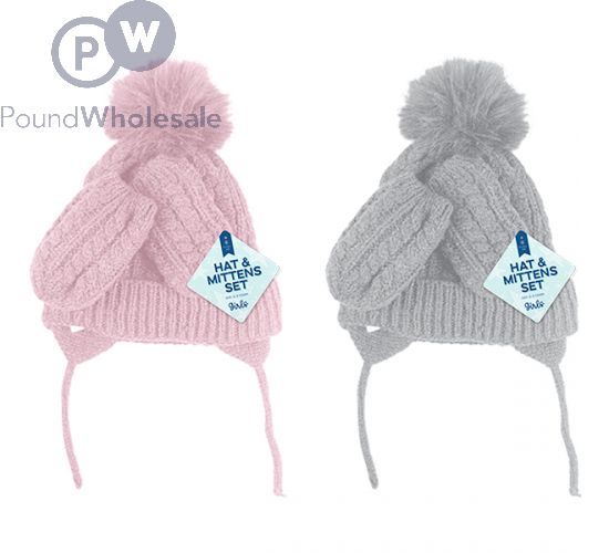 Wholesale Farley Mill Girls Hat Mittens Knitted Set Assorted Pound Wholesale