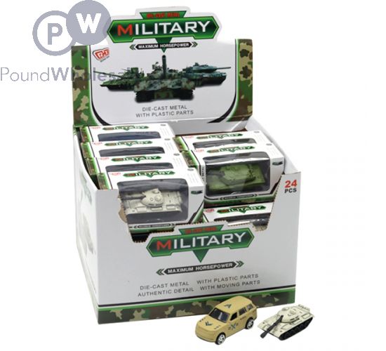 Wholesale Die cast Alloy Assorted Tanks Suvs Military Vehicles Cdu 24pc Pound Wholesale