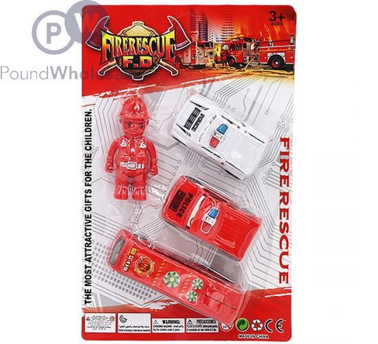 FIRE RESCUE POLICE CARS, BUS & FIREMAN PLAY SET