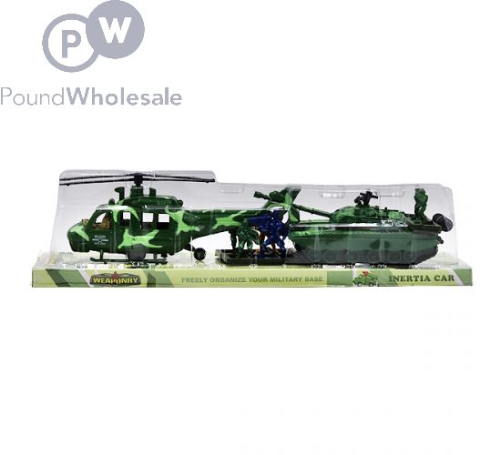 FRICTION MILITARY CHOPPER, TANK & SOLDIERS BOXED