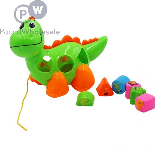 PULL LINE STRING DINOSAUR WITH PUZZLE SHAPES CONTENTS