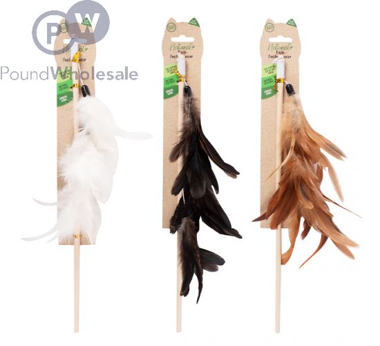 WORLD OF PETS NATURAL FEATHER CAT WAND ASSORTED COLOURS