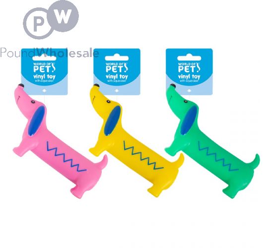 World Of Pets Squeaky Vinyl Sausage Dog Toy Assorted Colours