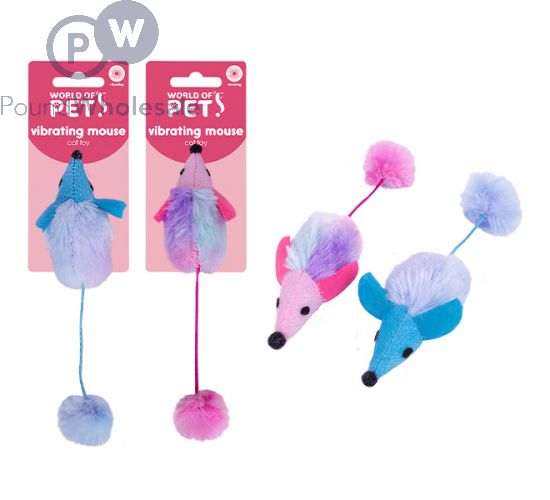 Wholesale World Of Pets Furry Vibrating Mouse Cat Toy Assorted Colours 18cm  | Pound Wholesale