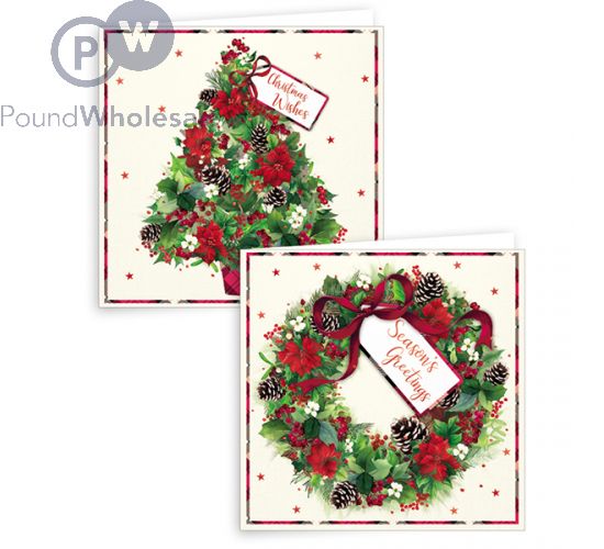 Wholesale Giftmaker Wreath & Tree Christmas Cards 2 Assorted 10 Pack ...