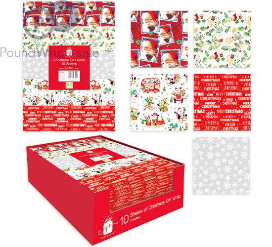 Wholesale Giftmaker Christmas Gift Wrap Assorted 10 Sheets Cdu | Pound ...