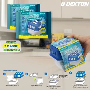 Dekton Dri Aire Moisture & Damp Trap Plastic Box With 2 400g Refill Pouches