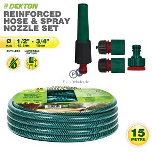 Dekton Universal Reinforced Garden Hose & Spray Nozzle Set 15m